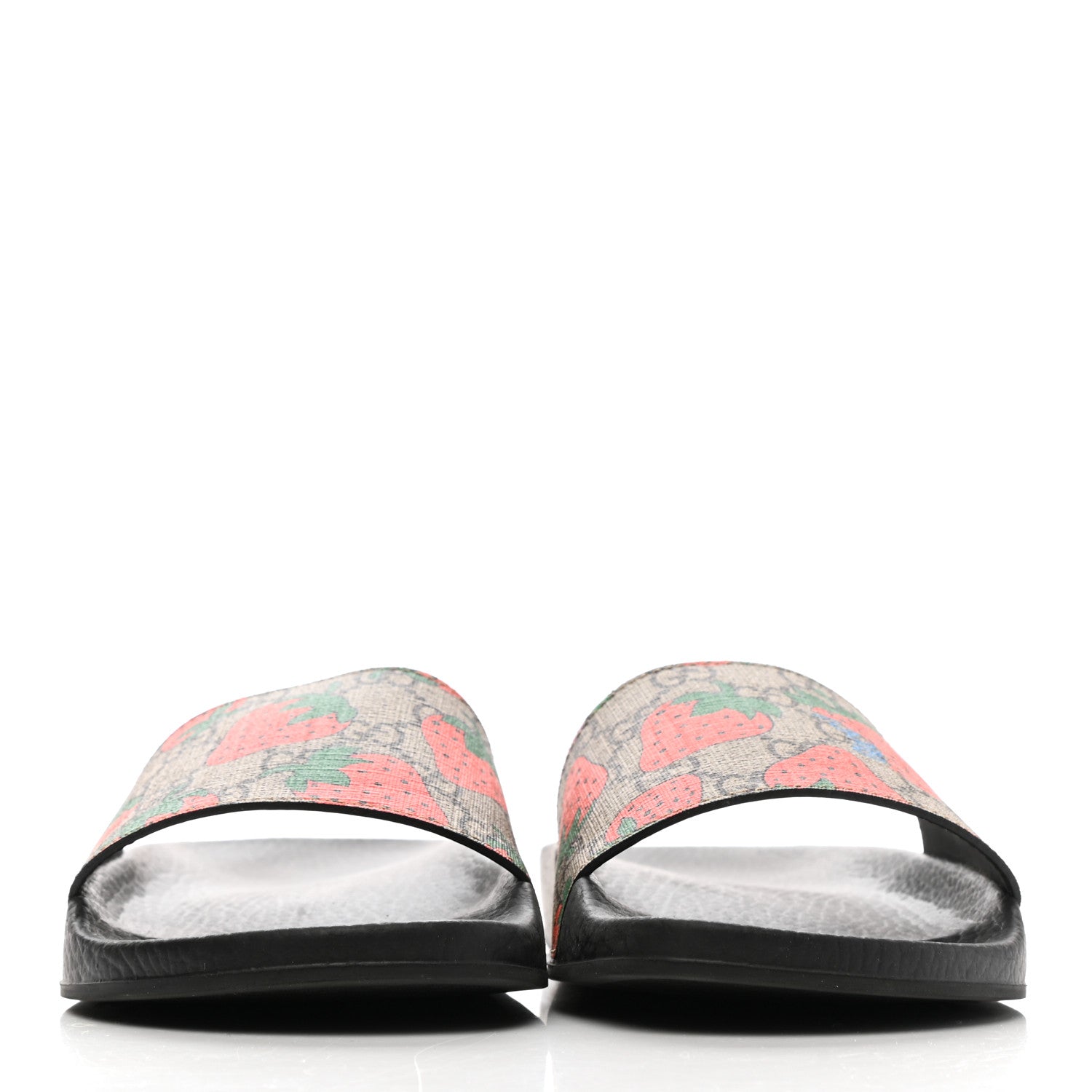 Gucci GG Supreme Monogram Strawberry Slide Sandals 38 Beige Multicolor 2 of 9