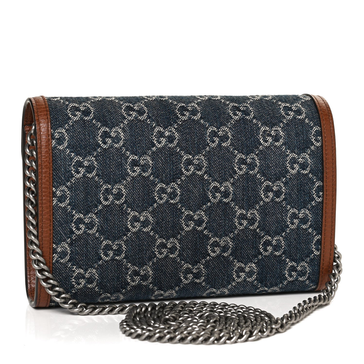 Gucci New Denim GG Monogram Dollar Calfskin Enamel Mini Dionysus Chain Wallet Blue Tea Cuir Epilog Electric Blue 5 of 17