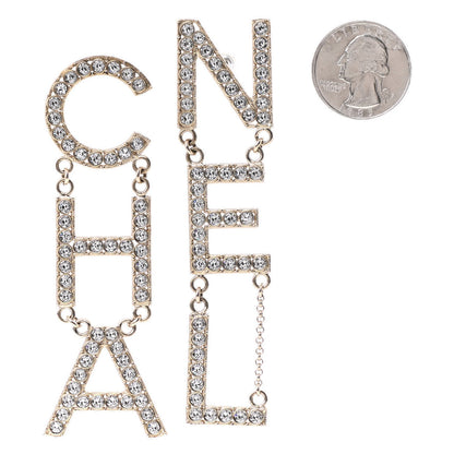 Chanel Crystal Cha-Nel Logo Drop Earrings Gold 2 of 5