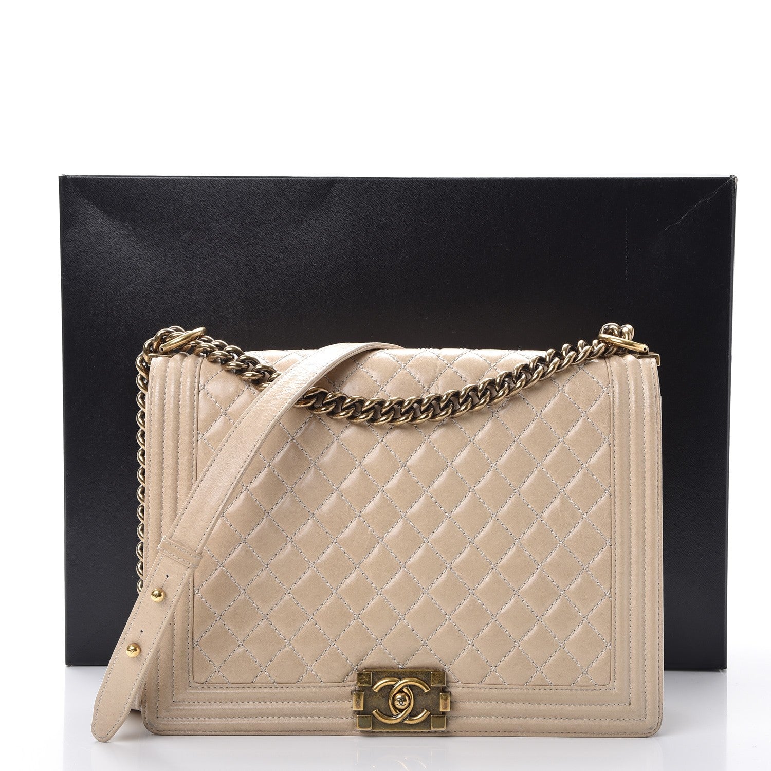 Chanel Calfskin Quilted Large Boy Flap Beige 19 of 19
