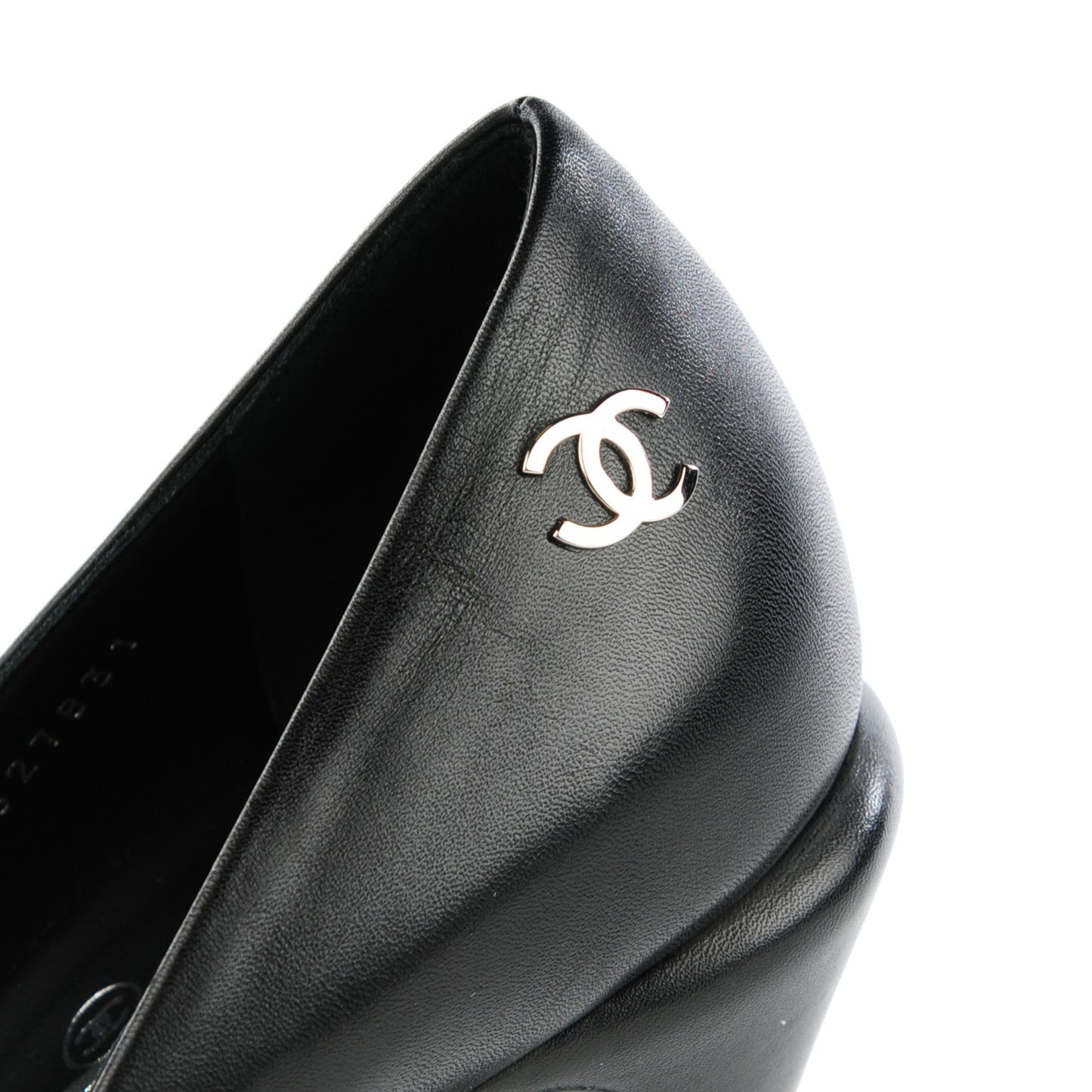 Calfskin Silver Cap Toe CC Pumps 40.5 Black