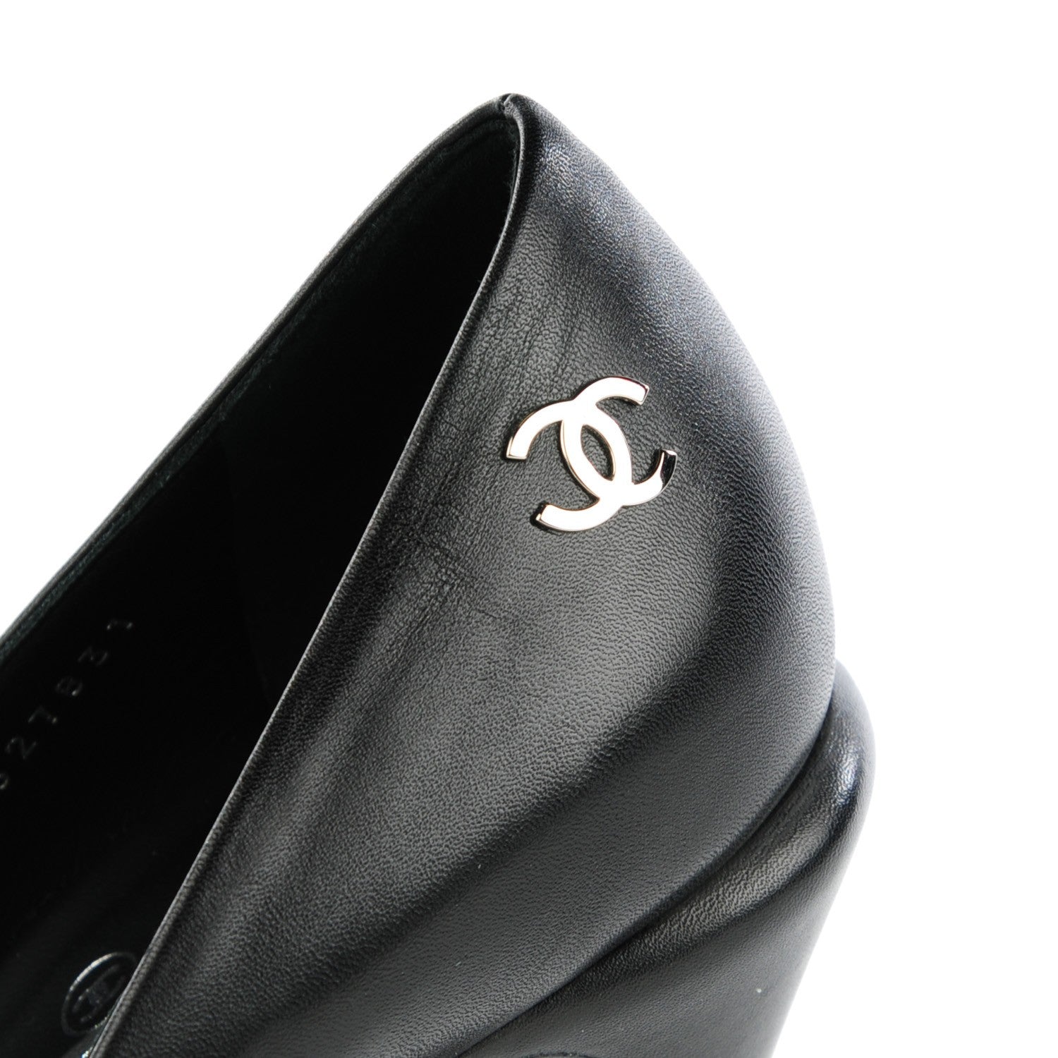 Chanel Calfskin Silver Cap Toe CC Pumps 40.5 Black 6 of 9