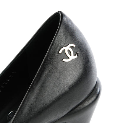 Chanel Calfskin Silver Cap Toe CC Pumps 40.5 Black 6 of 9