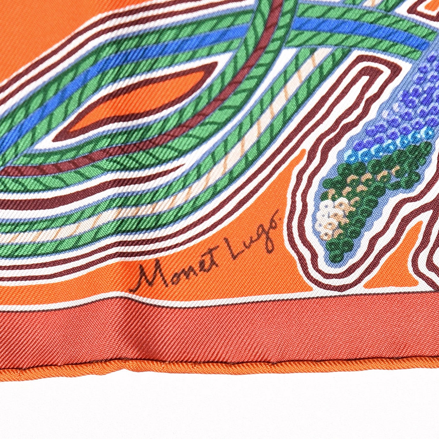 Silk Arbre Du Vent Scarf 90 Orange Lavande Vert