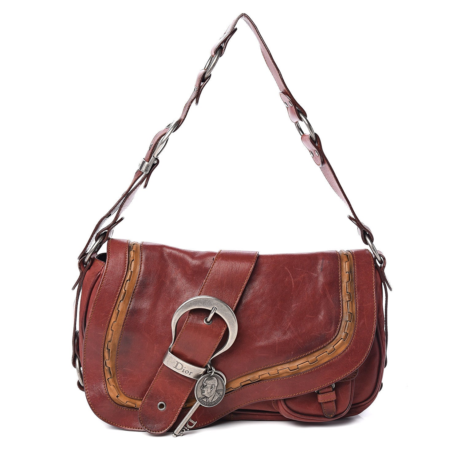 Christian Dior Calfskin Medium Gaucho Double Saddle Bag Red 1 of 13