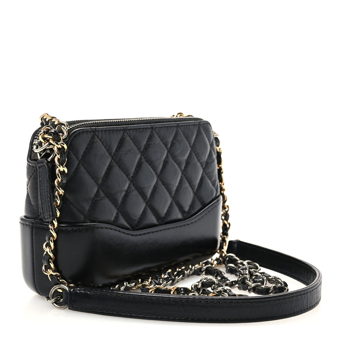Aged Calfskin Quilted Small Gabrielle Clutch With Chain Black