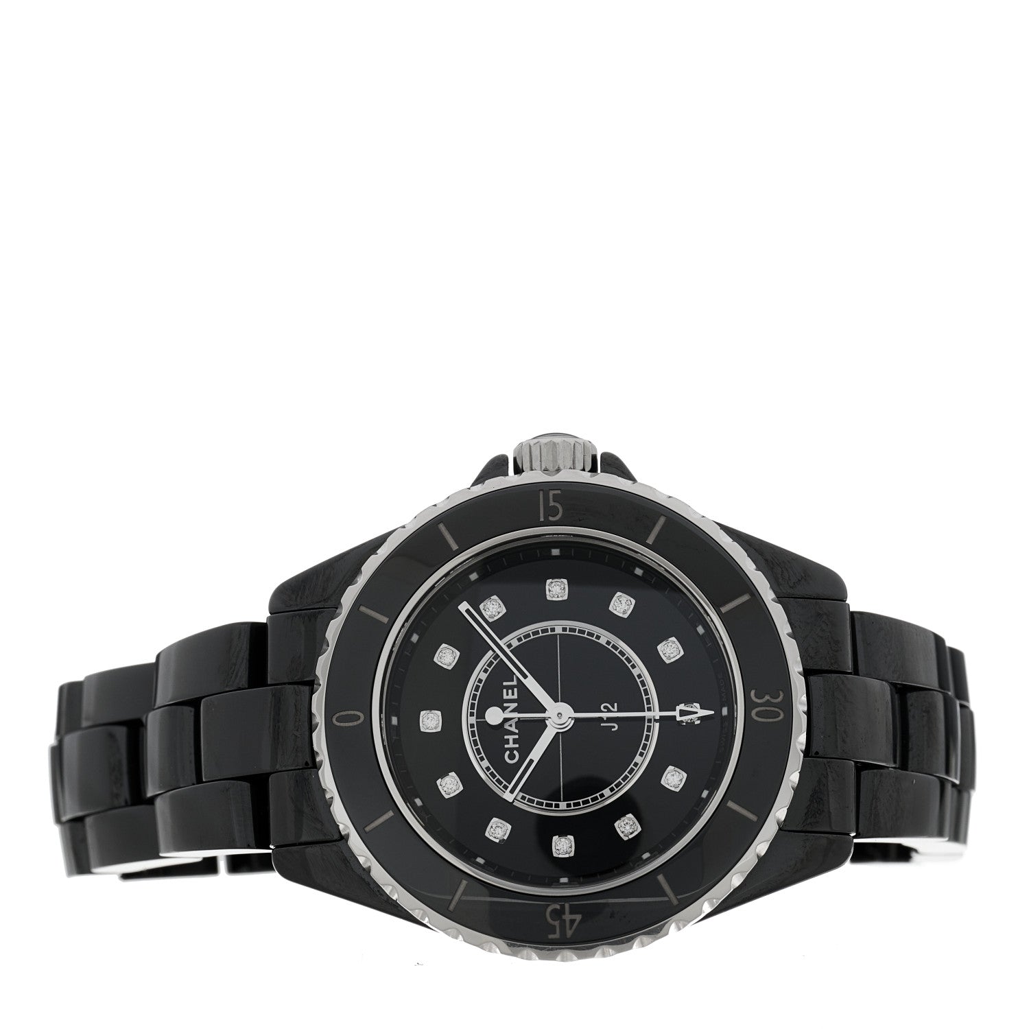 Chanel Stainless Steel Ceramic Diamond 33mm J12 Quartz Watch Black 2 of 5