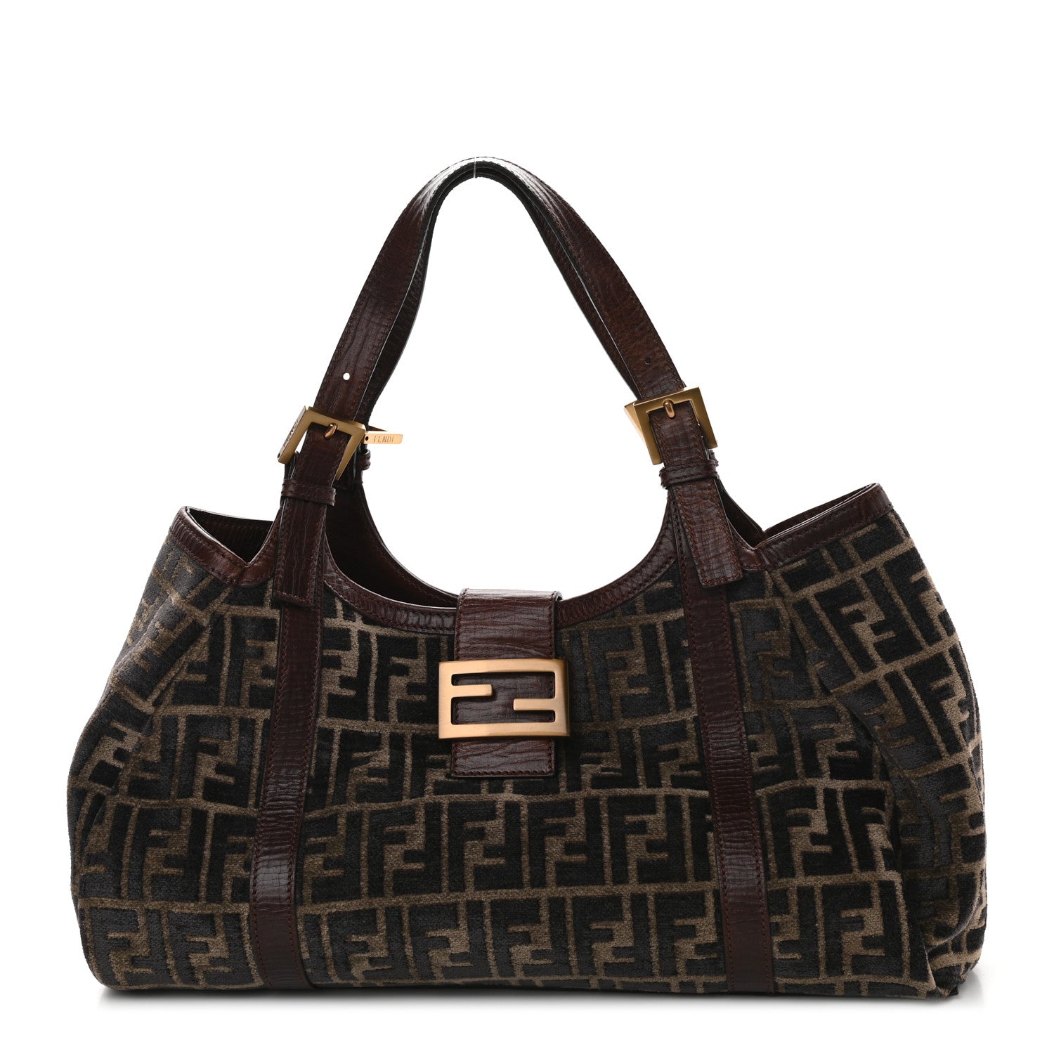 Fendi Velvet Zucca Vitello Forever Shoulder Bag Fango Grigio Bruciato 1 of 8