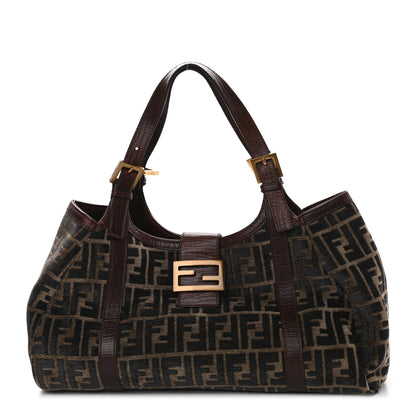 Fendi Velvet Zucca Vitello Forever Shoulder Bag Fango Grigio Bruciato 1 of 8