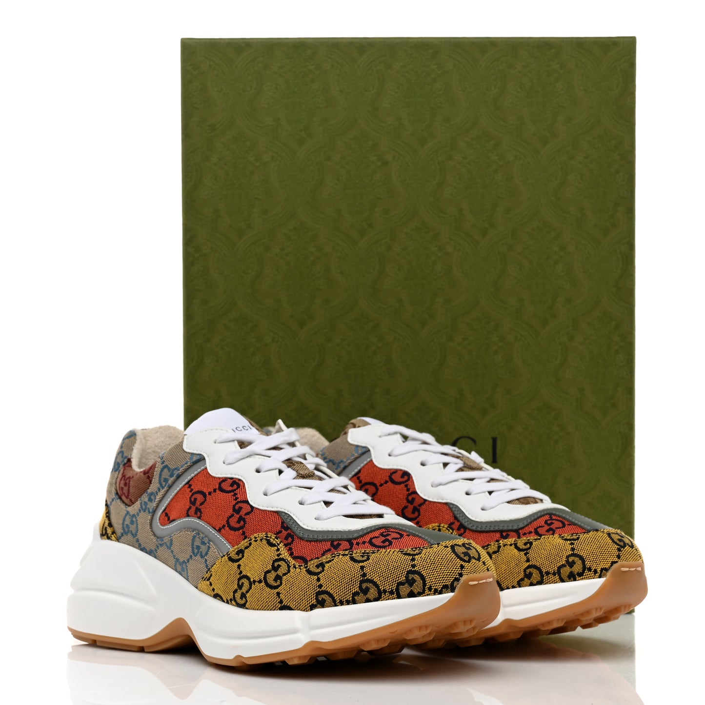 Monogram Multicolor Mens Rhyton Sneakers 8.5 Yellow Blue Great White Tabasco