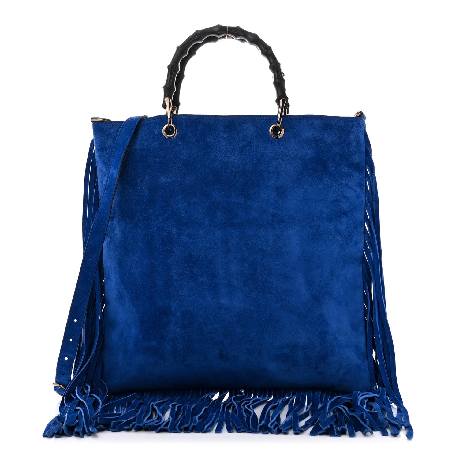 Gucci Suede Bamboo Fringe Small Shopper Tote Blue 1 of 12