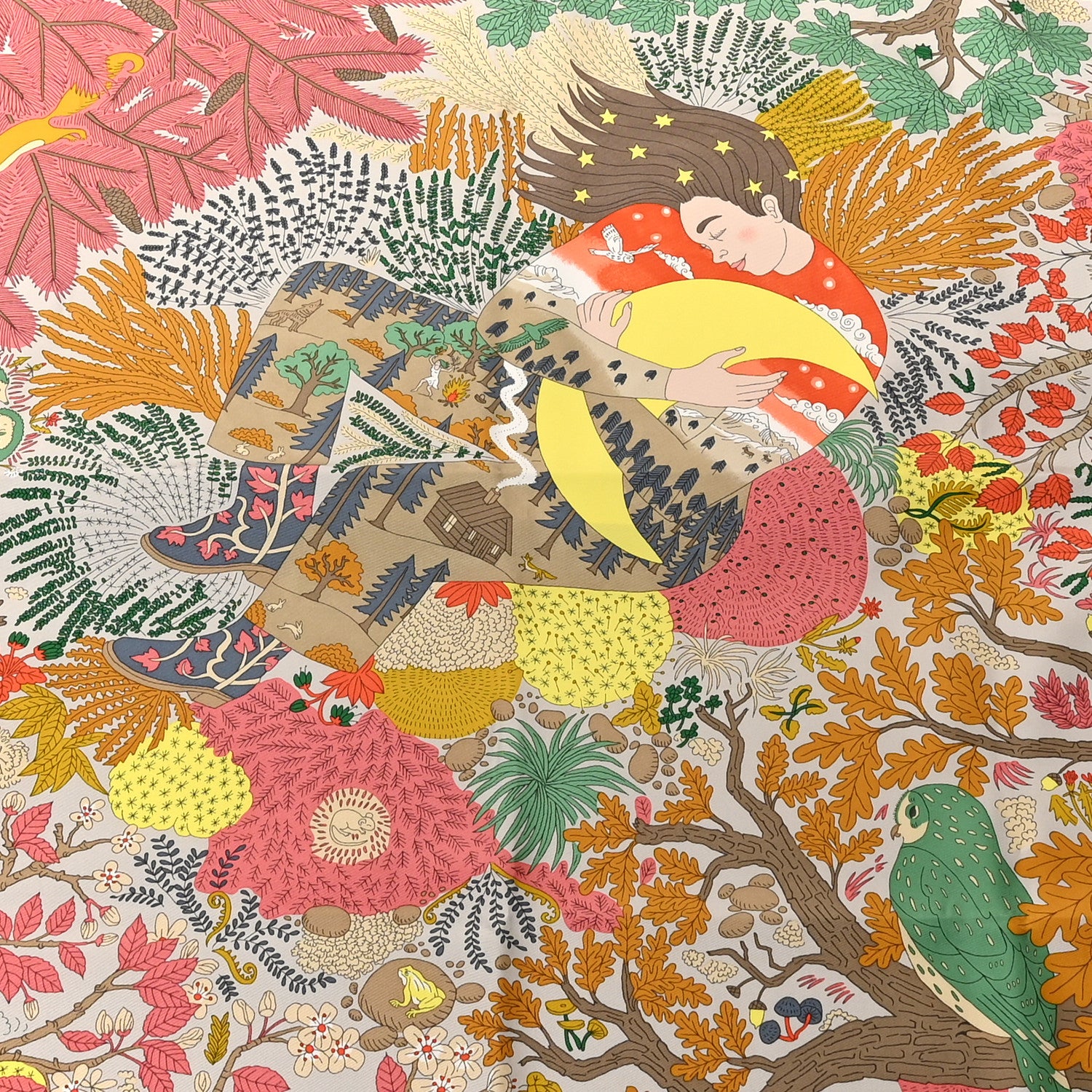 Hermes Silk Dans Les Bras De Selene Scarf 90 Vert Jaune Corail 5 of 8