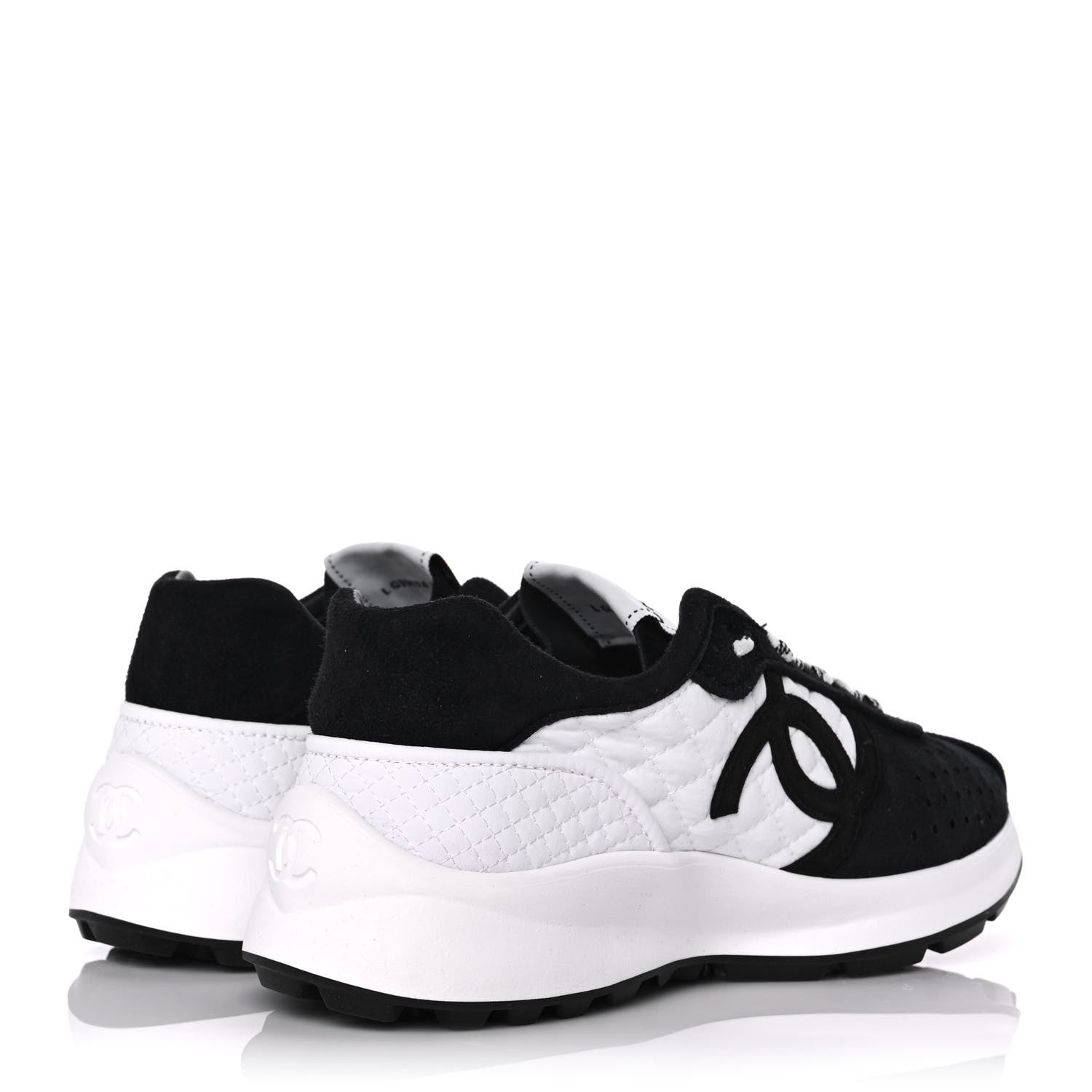 Chanel Fabric Suede Kidskin CC Sneakers 37.5 Dark Navy White 4 of 9