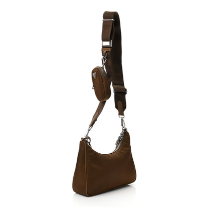 Prada Tessuto Nylon Saffiano Re-Edition 2005 Shoulder Bag Cacao 2 of 11