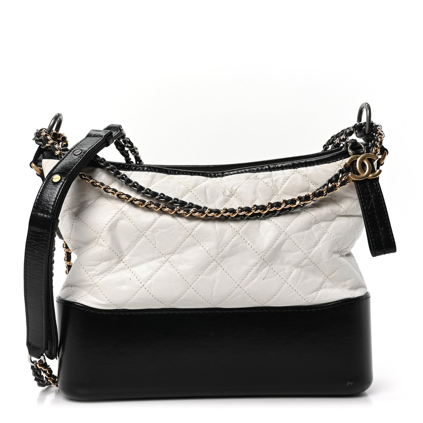 Aged Calfskin Quilted Medium Gabrielle Hobo Black White