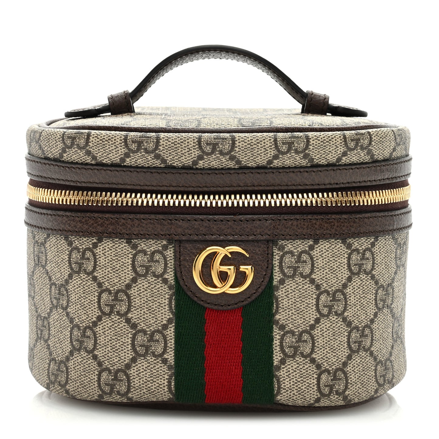 GG Supreme Monogram Textured Calfskin Web Ophidia Vanity Cosmetic Case Beige Ebony New Acero