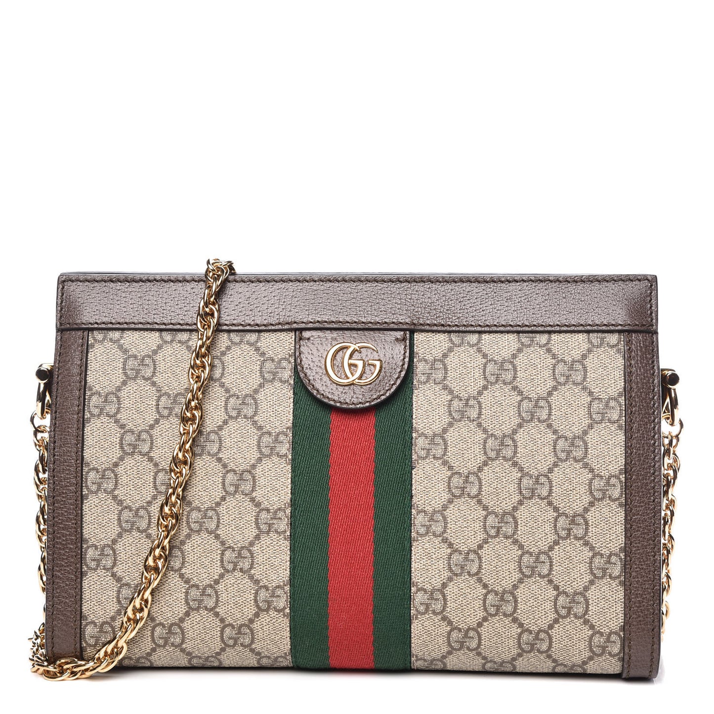 GG Supreme Monogram Web Small Ophidia Chain Shoulder Bag Brown