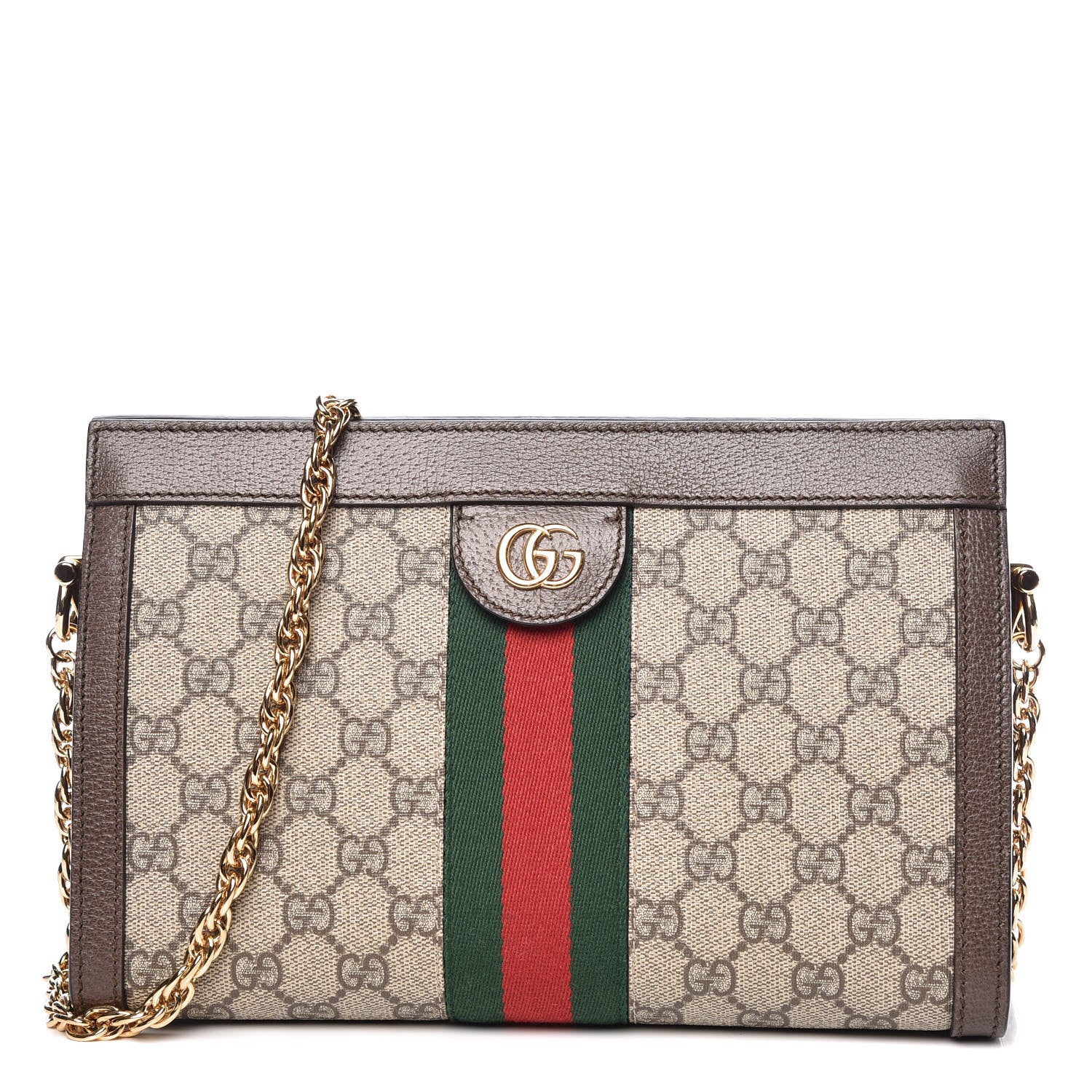 Gucci GG Supreme Monogram Web Small Ophidia Chain Shoulder Bag Brown 1 of 11