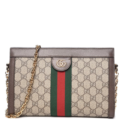 Gucci GG Supreme Monogram Web Small Ophidia Chain Shoulder Bag Brown 1 of 11