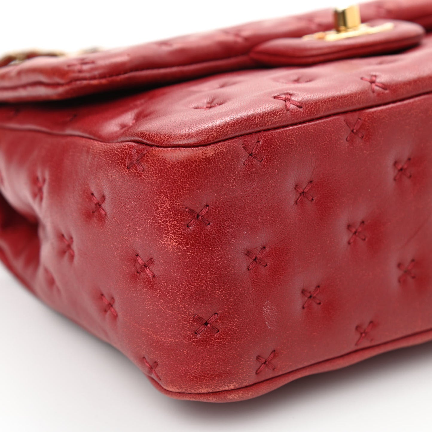 Lambskin Cross Stitch Mini Coco Handle Flap Red