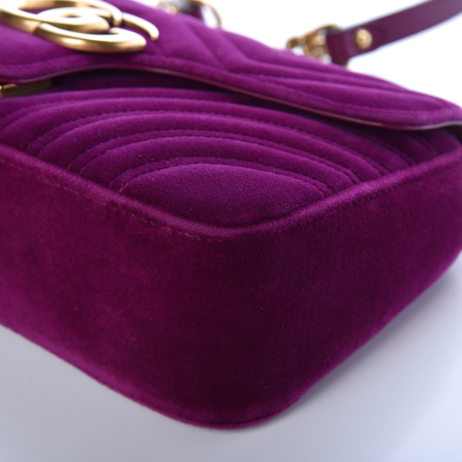 Gucci Velvet Matelasse Small GG Marmont Shoulder Bag Fuchsia Violet Cyclamen 10 of 12