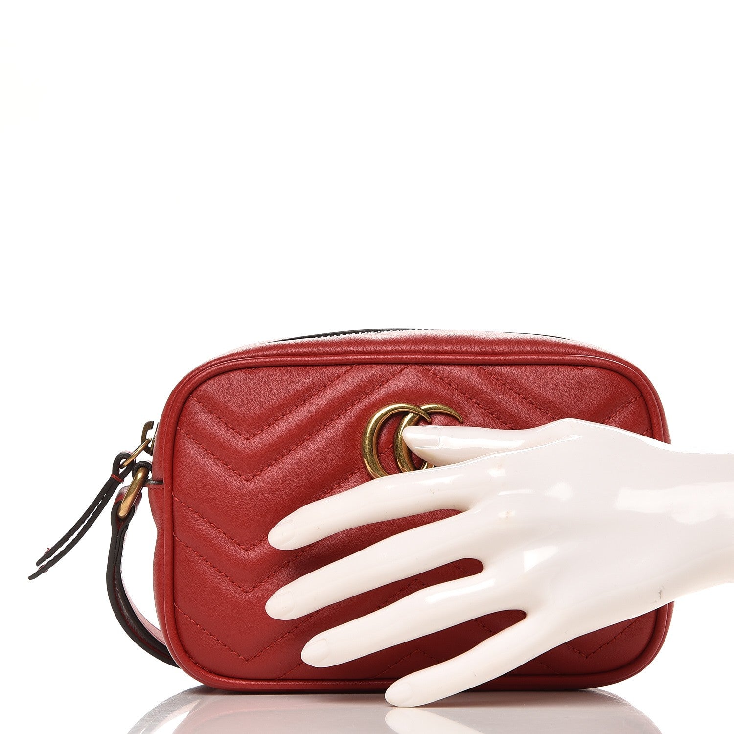 Gucci Calfskin Matelasse Mini GG Marmont Wrist Wallet Hibiscus Red 2 of 8