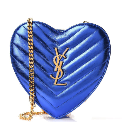 Saint Laurent Metallic Calfskin Matelasse Small Love Heart Chain Bag Blue Royal 1 of 7