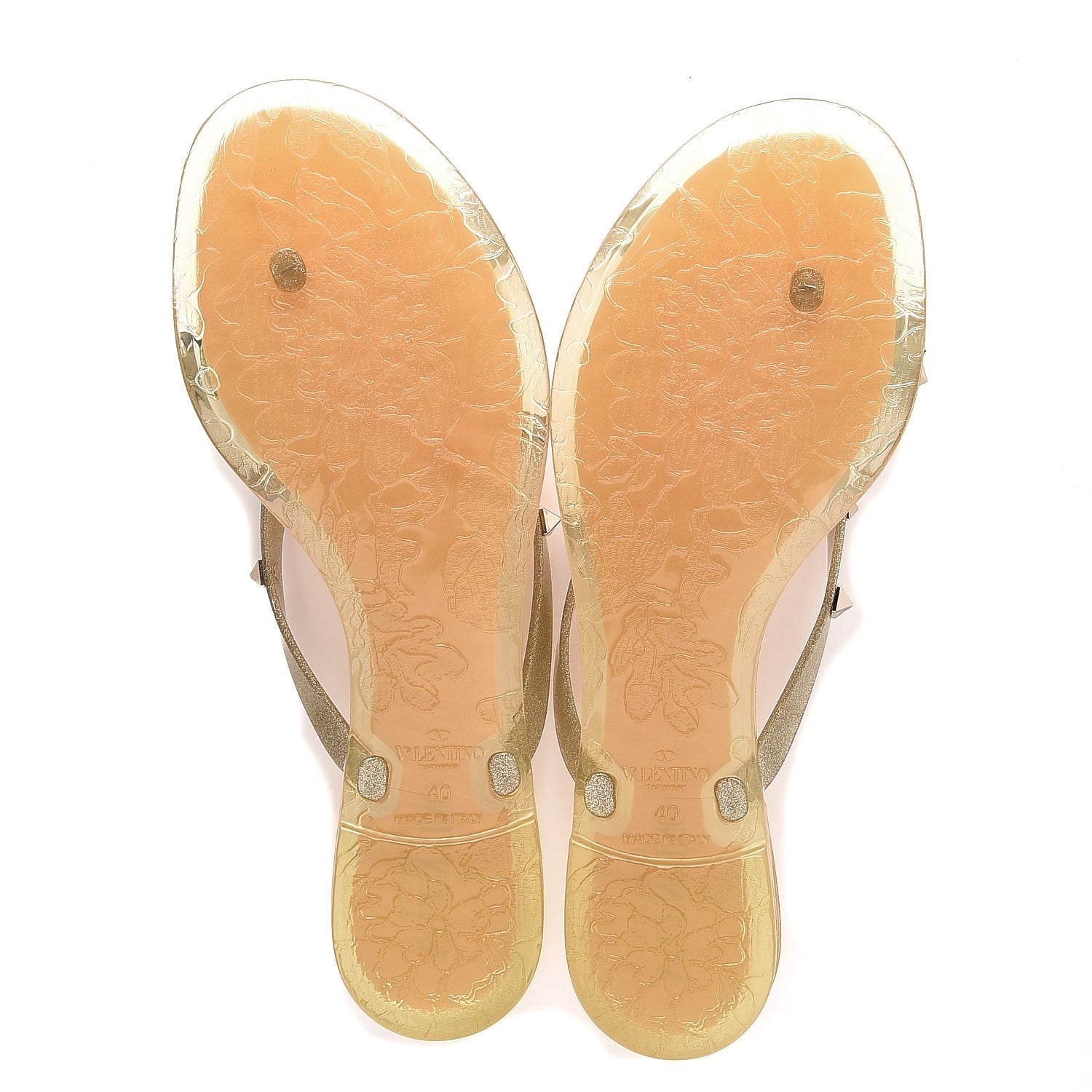 Valentino Garavani PVC Jelly Glitter Rockstud Bow Thong Sandals 40 Oro 5 of 8