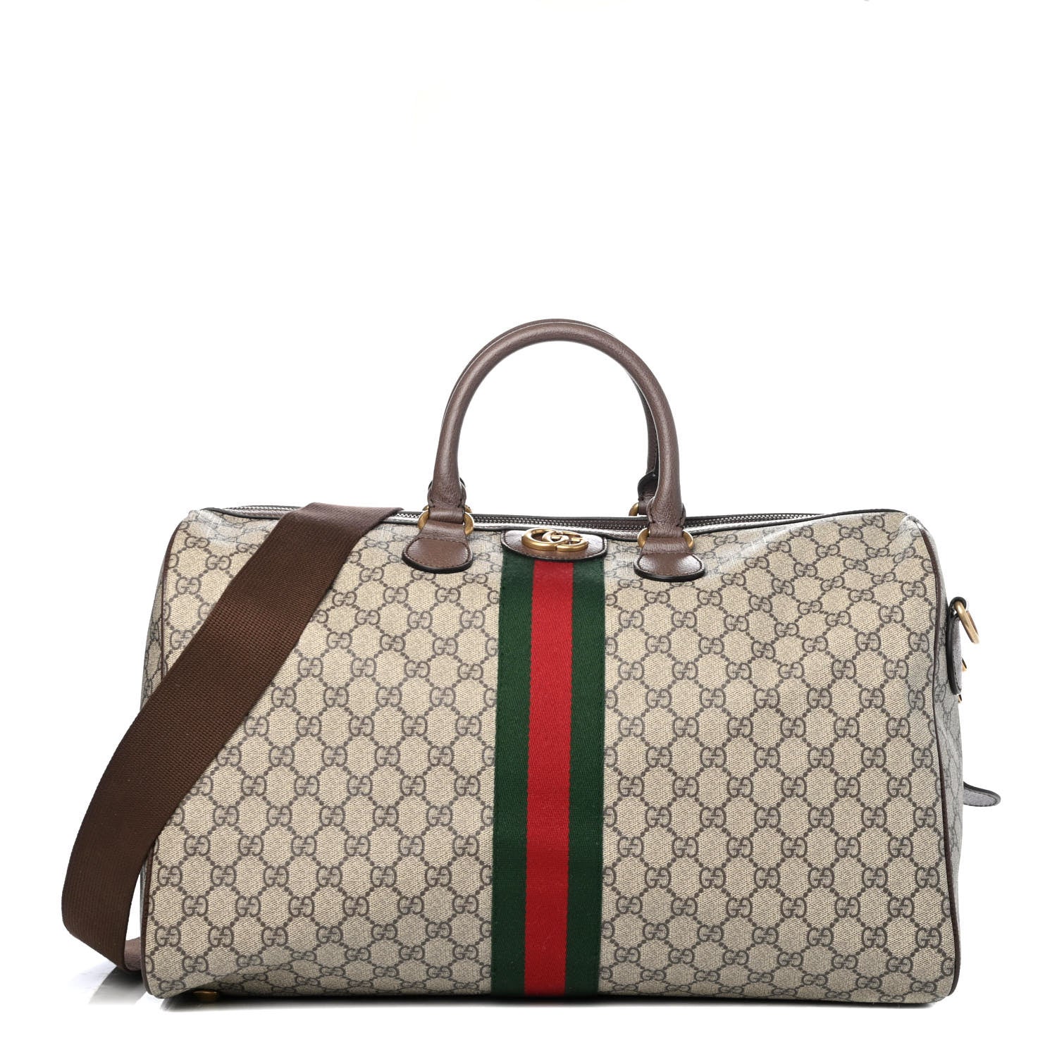 Gucci GG Supreme Monogram Textured Dollar Calfskin Web Medium Ophidia Carry-On Duffle Bag Beige Ebony New Acero 1 of 4