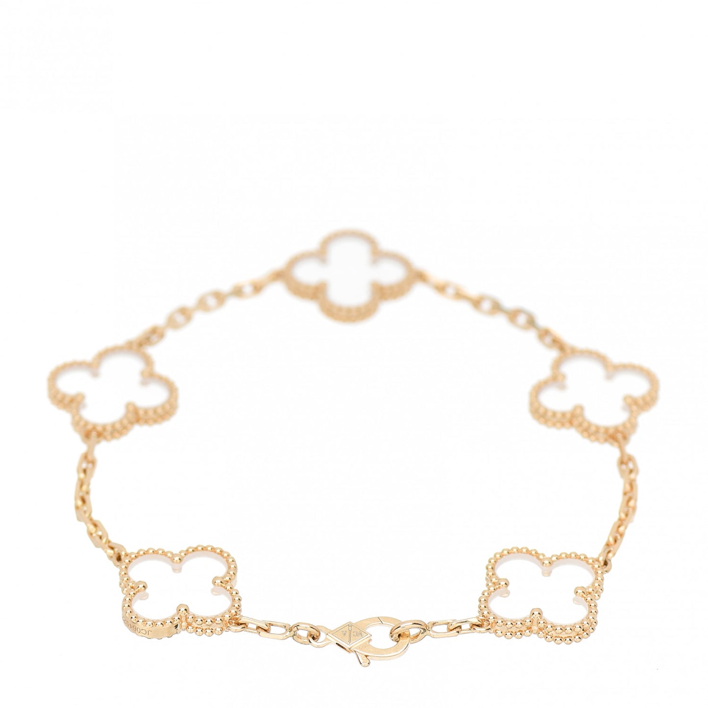 18K Yellow Gold Rock Crystal 5 Motifs Vintage Alhambra Bracelet