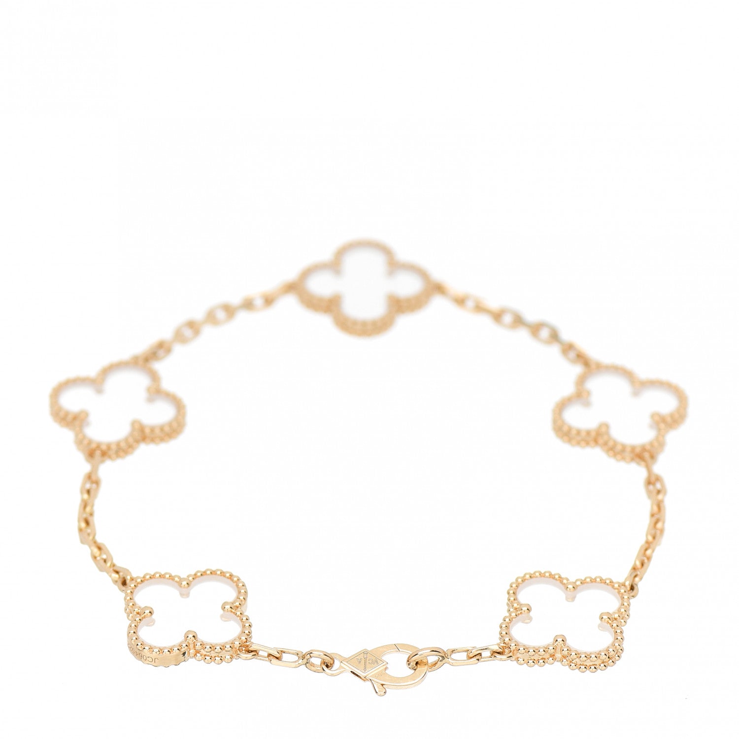 Van Cleef & Arpels 18K Yellow Gold Rock Crystal 5 Motifs Vintage Alhambra Bracelet 2 of 3
