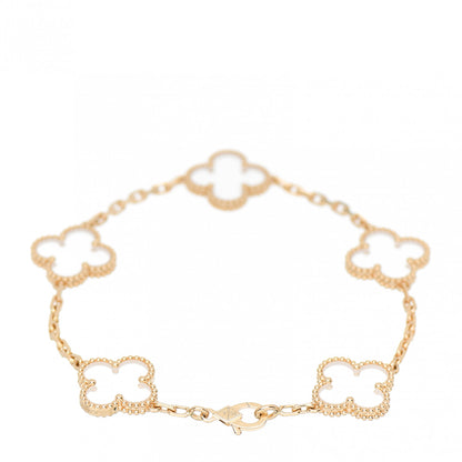 Van Cleef & Arpels 18K Yellow Gold Rock Crystal 5 Motifs Vintage Alhambra Bracelet 2 of 3