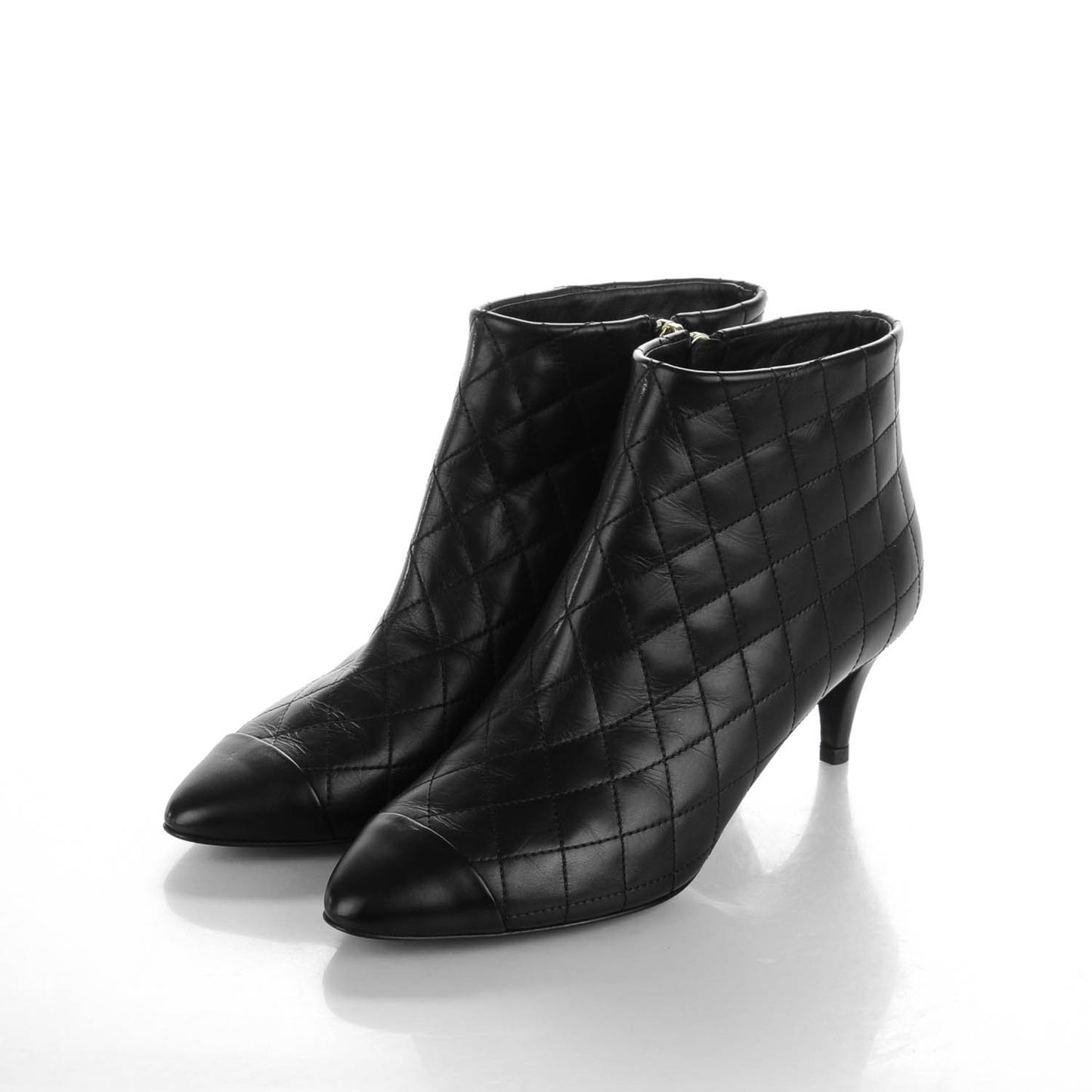 Calfskin Quilted Cap Toe Short Boots 37 Black