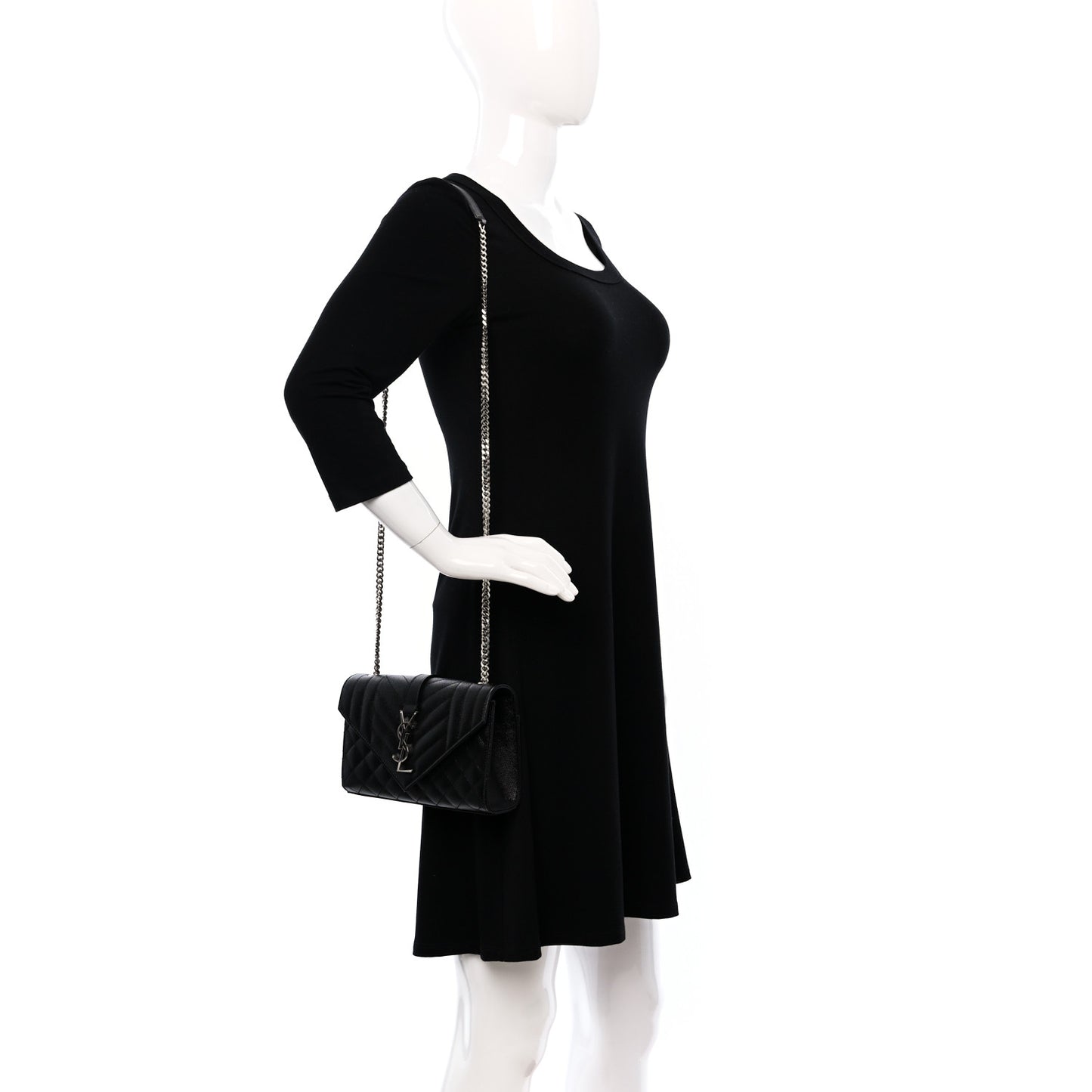 Grain De Poudre Textured Mixed Matelasse Triquilt Small Monogram Satchel Black