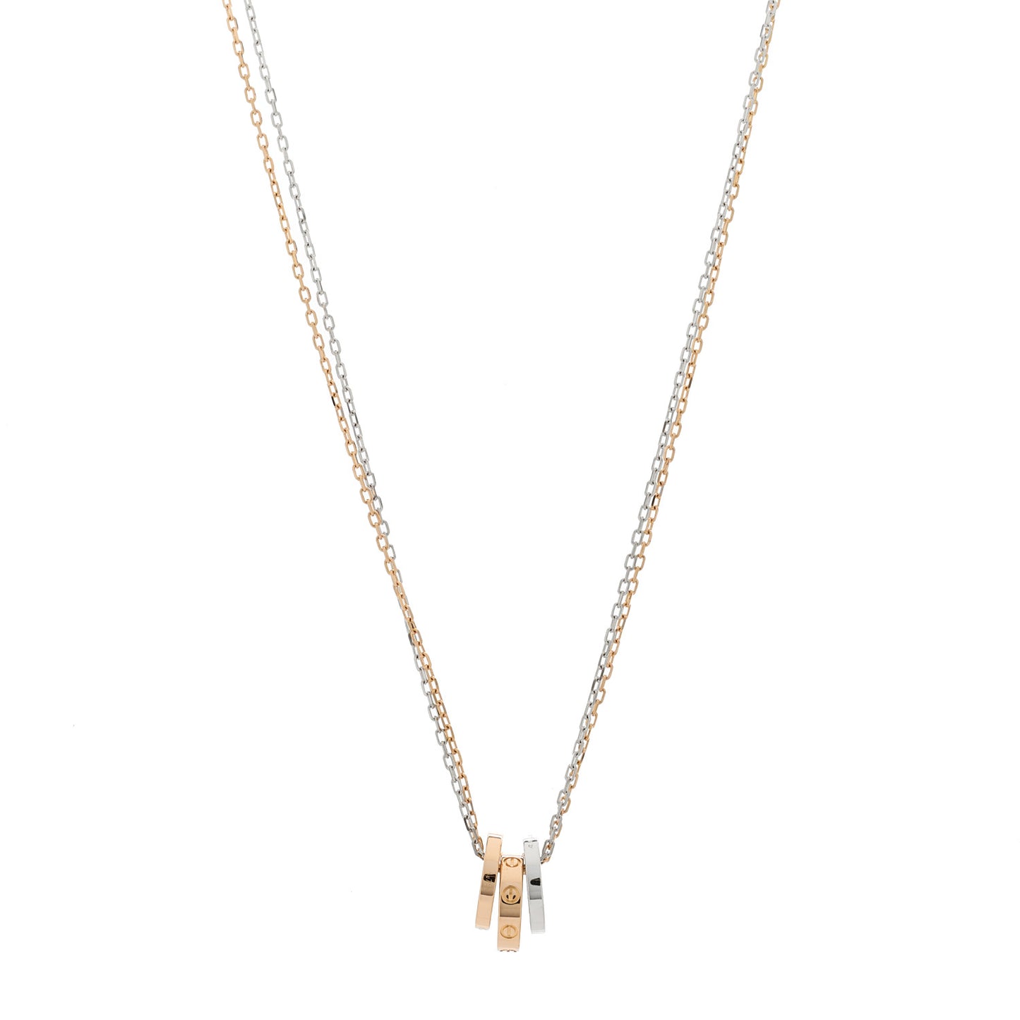 18K White Pink Gold Diamond Three Ring LOVE Pendant Necklace