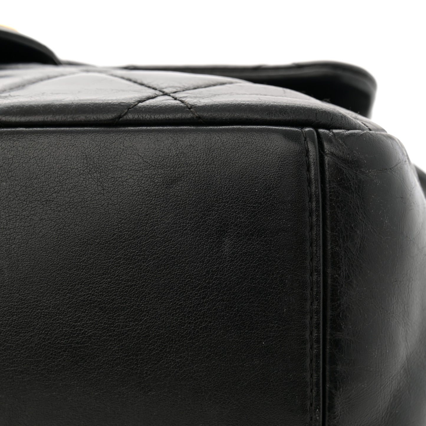 Glazed Calfskin Quilted Medium Gold Bar Top Handle Flap Black