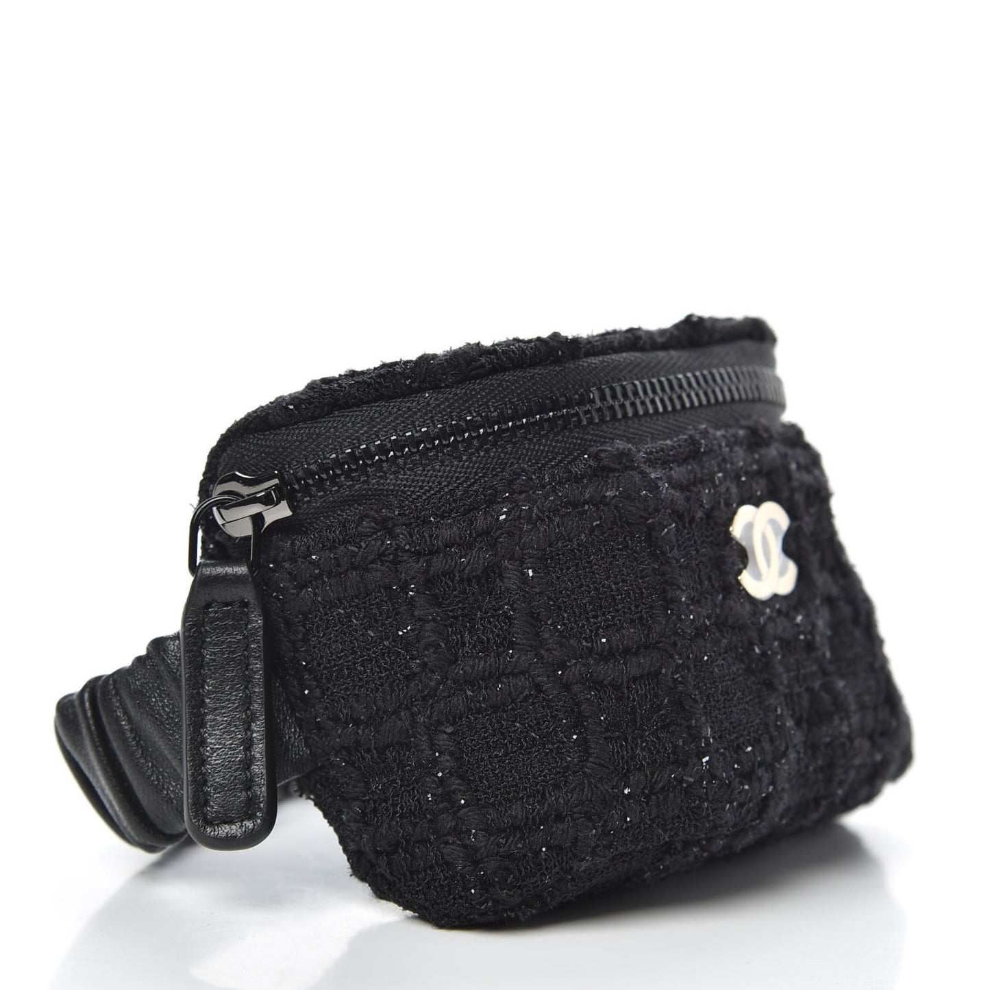 Tweed Lambskin Quilted Arm Coin Purse Black