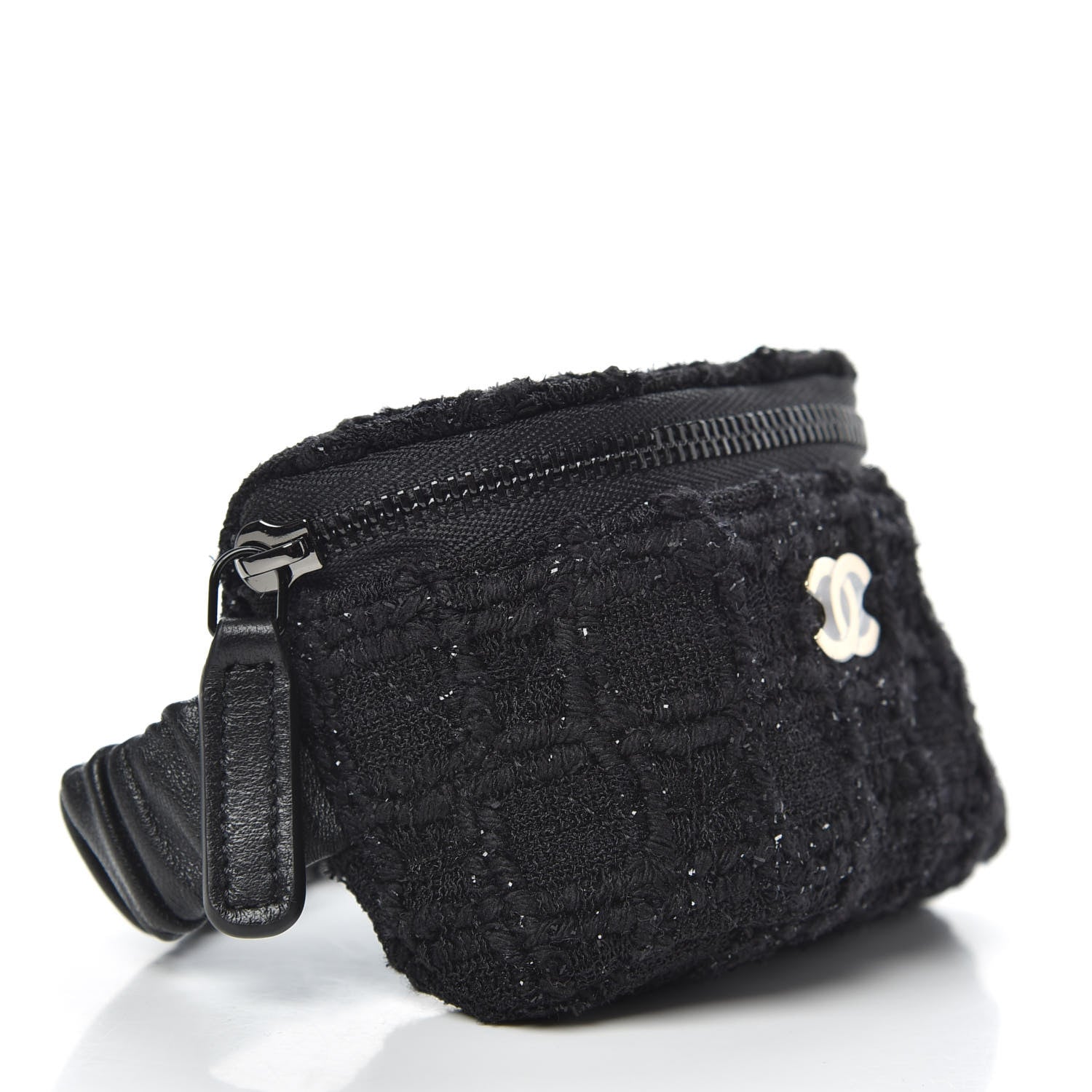 Chanel Tweed Lambskin Quilted Arm Coin Purse Black 4 of 7
