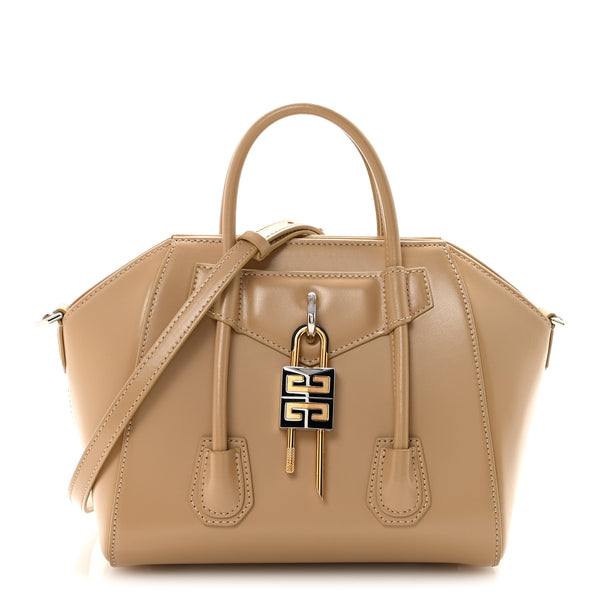 Givenchy Box Calfskin Mini Lock Antigona Shoulder Bag Beige