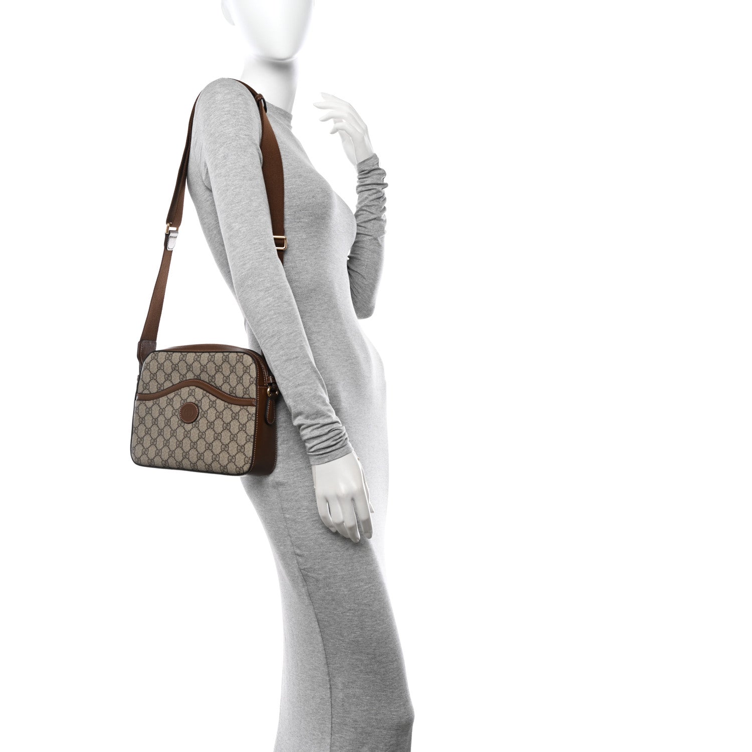 Gucci GG Supreme Monogram Azalea Calfskin Retro Interlocking G Messenger Shoulder Bag Beige Ebony Brown Sugar 2 of 10