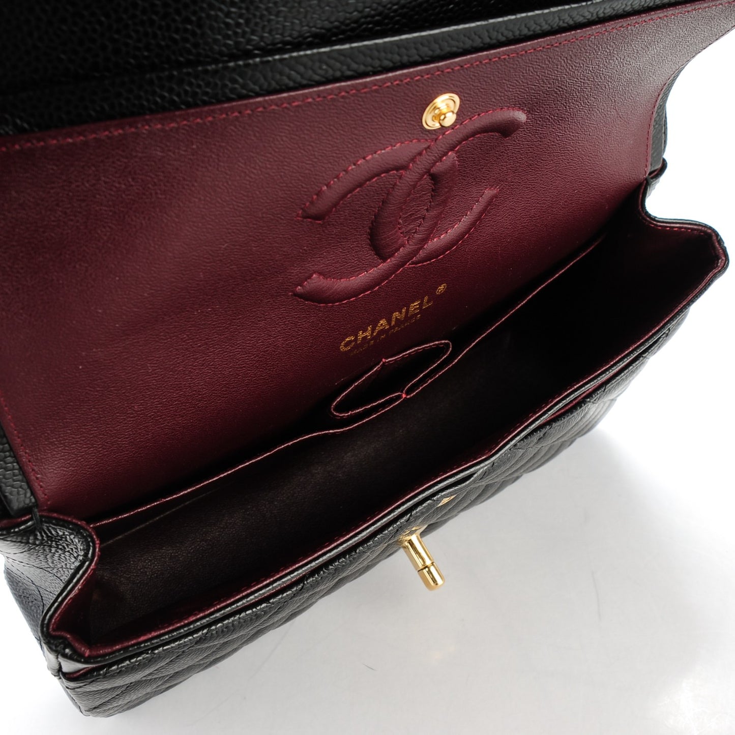 Caviar Quilted Medium Double Flap Black