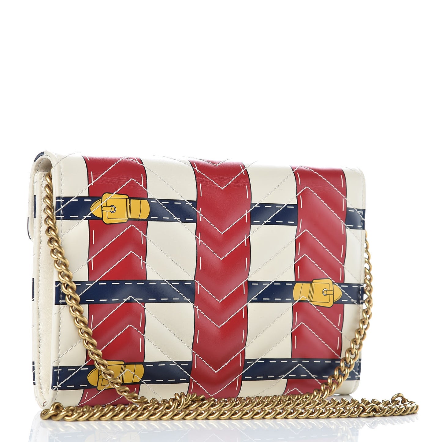 Calfskin Matelasse Trompe L'Oeil Print Mini GG Marmont Chain Wallet White