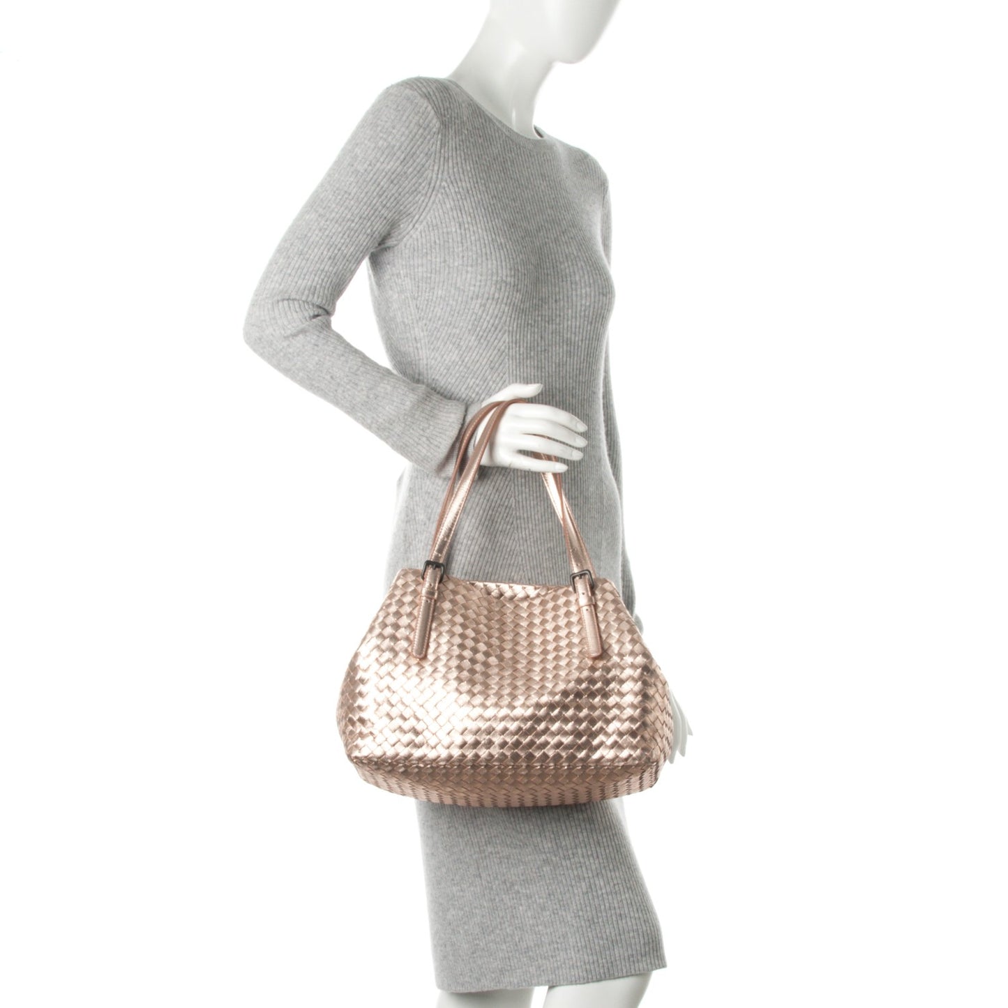 Metallic Grosgrain Intrecciato Medium A Shape Seamless Tote Rose Gold