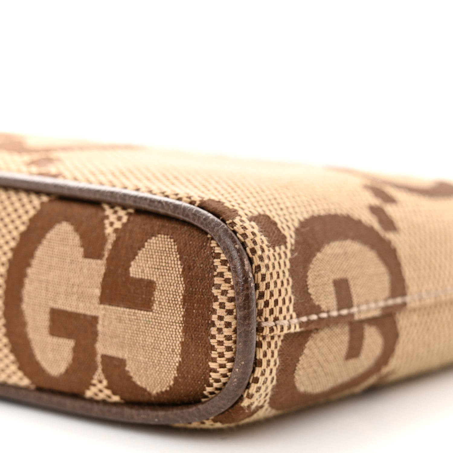 Gucci Monogram Jumbo GG Textured Dollar Calfskin Web Wristlet Messenger Bag Camel Ebony New Acero 9 of 9