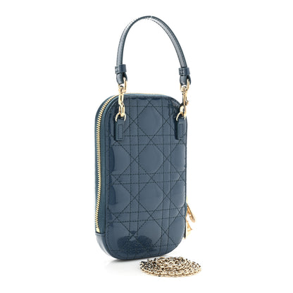 Christian Dior Patent Cannage Lady Dior Phone Holder Blue 3 of 9