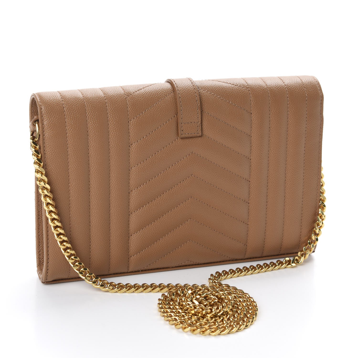 Saint Laurent Grain De Poudre Mixed Matelasse Triquilt Monogram Chain Wallet Dune 3 of 10