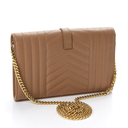 Saint Laurent Grain De Poudre Mixed Matelasse Triquilt Monogram Chain Wallet Dune 3 of 10