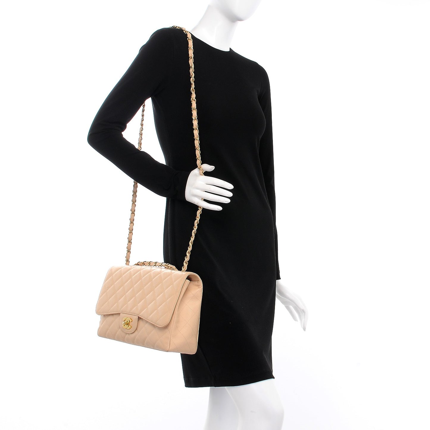 Caviar Quilted Jumbo Single Flap Beige Clair