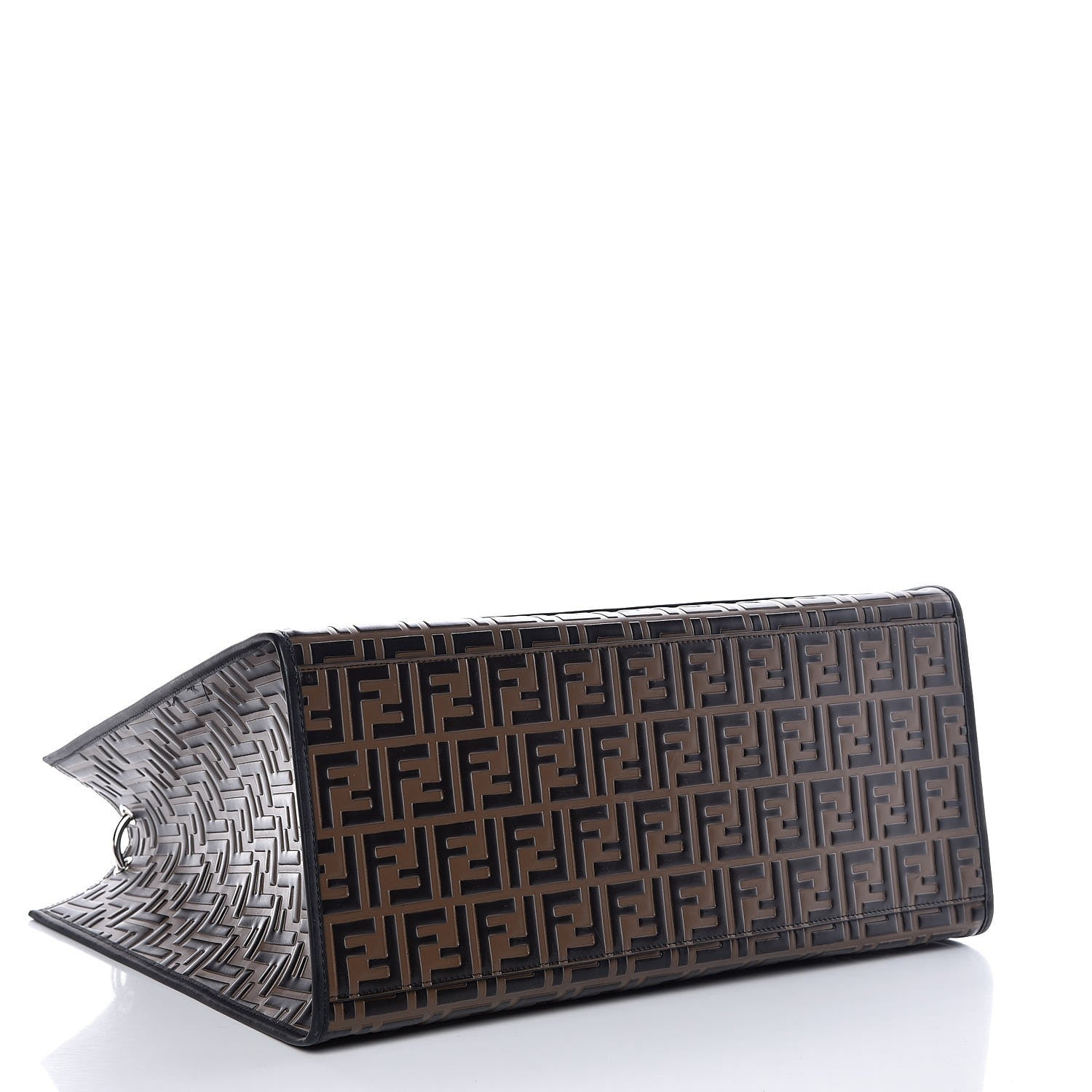 Fendi Vitello Century Wicker Bi-Color FF 1974 Embossed Large Runaway Shopper Tote Maya Black 4 of 7