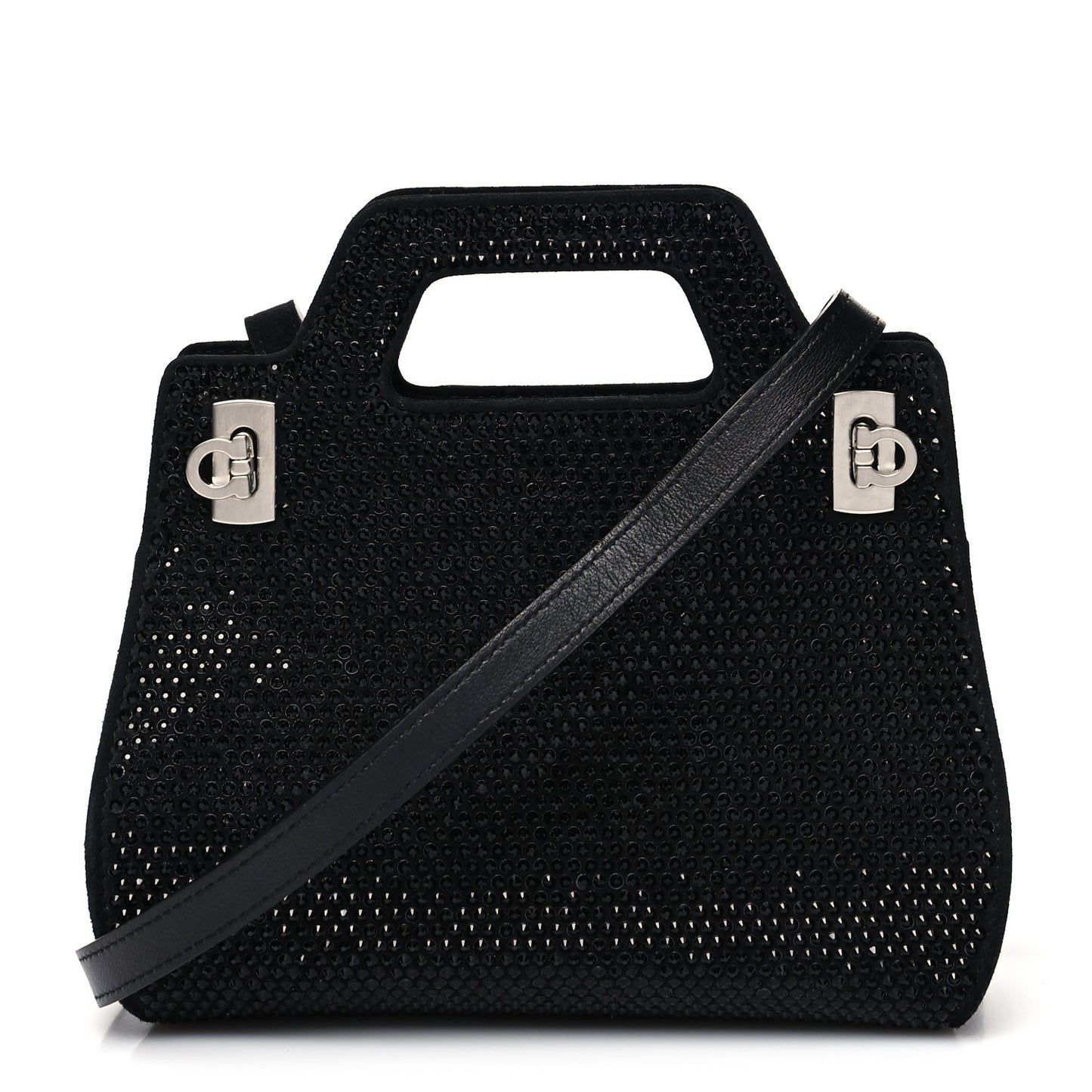 Suede Crystal Embellished Mini Wanda Top Handel Black